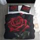 ECOTOS Valentine's Day Duvet Cover Double Size - Red Rose Bedding Sets, Reversible Printed Quilt Cover & 2 Pillowcases with Zipper Closure. Ultra Soft Non Iron Brushed Microfibre Bed Set