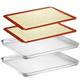 Baking Sheet with Silicone Mat Set, Yododo Set of 4 (2 Sheets + 2 Mats), Stainless Steel Cookie Sheet Baking Pan with Silicone Baking Mat, Size 16 x 12 x 1 inch, Non Toxic & Heavy Duty & Easy Clean