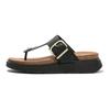 Zehentrenner FITFLOP "GEN-FF", Damen, Gr. 38, schwarz, Leder, unifarben, casual, Schuhe, Keilabsatz, Sommerschuh, Schlappen mit verstellbarer Schnalle