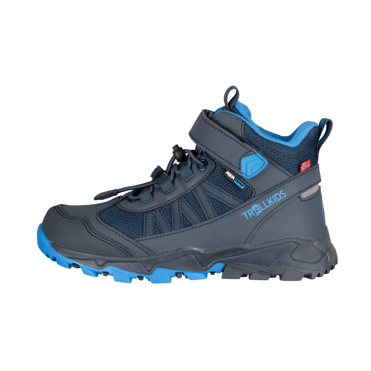 Wanderschuh TROLLKIDS "KIDS TRONFJELL HIKER MID", Kinder, Gr. 31, blau (navy, medium blau), Synthetik, Textil, mehrfarbig, Schuhe Wanderschuh, wasserdicht