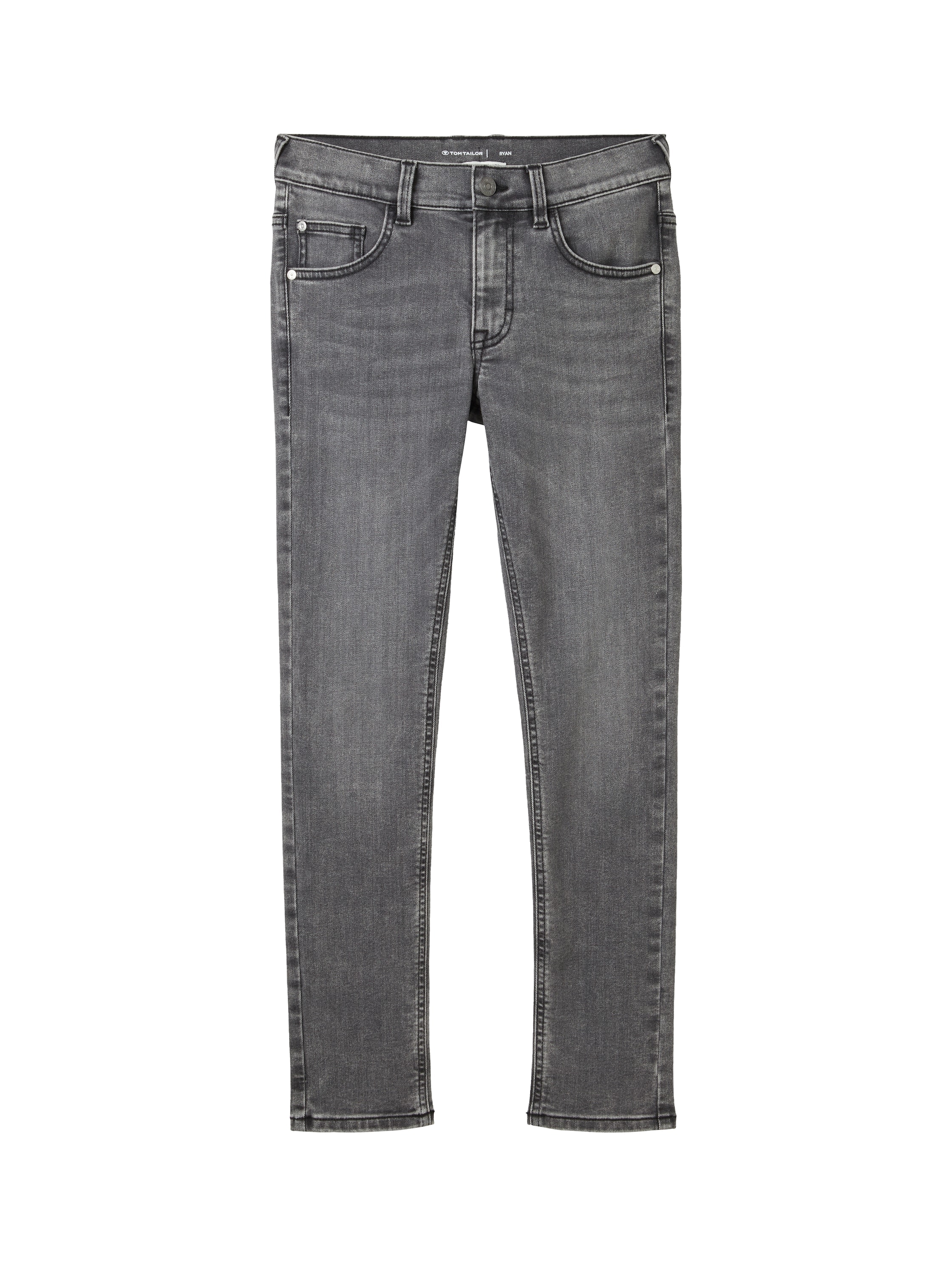 5-Pocket-Jeans TOM TAILOR, Jungen, Gr. 164, N-Gr, grau (grau denim), Denim/Jeans, Obermaterial: 70% Baumwolle, 28% Polyester, 2% Elasthan, unifarben, slim fit lang, Jeans 5-Pocket-Jeans, mit Stretch und in slim fit Passform