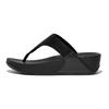 Zehentrenner FITFLOP "LULU SHIMMERLUX TOE-POST SANDALS", Damen, Gr. 38, schwarz, Textil, Synthetik, Glitzer, modisch, Schuhe, Keilabsatz, Sommerschuh, Schlappen in schimmernder Optik