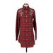 Kendall & Kylie Casual Dress - Shirtdress High Neck Long sleeves: Red Print Dresses - Women's Size X-Small