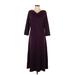 Lands' End Casual Dress - A-Line Cowl Neck 3/4 sleeves: Burgundy Print Dresses - Women's Size Small