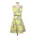 Donna Ricco Casual Dress - A-Line V-Neck Sleeveless: Yellow Floral Dresses - Women's Size 4