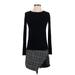 Bailey 44 Casual Dress - DropWaist Crew Neck Long sleeves: Black Plaid Dresses - Women's Size X-Small