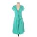 Garnet Hill Casual Dress - Wrap: Green Solid Dresses - Women's Size 4