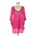 Mud Pie Casual Dress - Mini Plunge 3/4 sleeves: Pink Dresses - Women's Size Medium