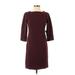 Ann Taylor Casual Dress - Sheath Crew Neck 3/4 sleeves: Burgundy Solid Dresses - New - Women's Size 0 Petite