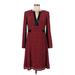 Nanette Lepore Casual Dress - A-Line V-Neck Long sleeves: Red Print Dresses - Women's Size 8