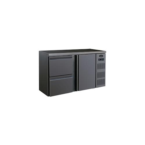 Wimar Gastro Barkühler Bar-Kühlschrank schwarz 1 Tür 2 Schubladen 350 l, 1462x513x860 mm 0-10°C