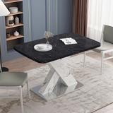 62.99" Faux Marble Rectangular Extendable Dining Table with X-Legs and Metal Base