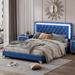 Queen Size Upholstered Bed Frame with LED Lights,Modern Velvet Platform Bed with Tufted Headboard