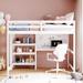 Wood Twin/Full Size High Loft Bed with Built-in Desk and 3-Storage Shelves, Solid Wood Loftbed Frame with Ladder and Guardrail