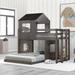 Twin Over Full House Bunk Bed Wooden Loft Bunk Bed Frames with Playhouse, Farmhouse, Ladder and Guardrails for Boys or Girls
