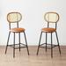 Biwave Bar Stools Set of 2, 24" Bar Chair with Rattan Backrest, Armless Counter Stools, Faux Leather Cushion Stool Chair