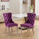 High-end Tufted Solid Wood Upholstered Dining Chair with Chrome Stainless Steel Plating Legs,Nailhead Trim,Set of 2