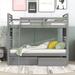 Twin Over Twin Bunk Bed with Two Storage Drawers, Solid Wood Detachable Bunkbeds Frame Converted into 2 Bedframe for Kids Teens