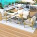 4-Piece Patio Conversation Set, Woven Rope Outdoor Sofa Set with Tempered Glass Table, Garden Furniture Set w/ Thick Cushion