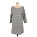Misslook Casual Dress - Shift Boatneck 3/4 sleeves: Gray Stripes Dresses - Women's Size Small