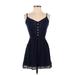 Double Zero Casual Dress - Mini V Neck Sleeveless: Blue Print Dresses - Women's Size Small