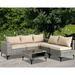 Wrought Studio™ 6 Pieces Patio Furniture Sets Outdoor Sectional Patio Sofa w/ Cushion Glass Table Plastic/Metal in Brown | Wayfair