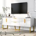Mercer41 Contemporary TV Stand: Storage Cabinet w/ Drawers & Cabinets, Metal Legs & Handles in Yellow | Wayfair 3FA2F46760A74983B0F0800A77ECC28B