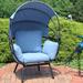 Dakota Fields Akendra Modern Luxury Patio Chair w/ Cushions in Black/Blue | 58.5 H x 38.25 W x 32 D in | Wayfair 1DD17E94E622436BA7A73198AE882A73