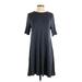 Lou & Grey Casual Dress - A-Line High Neck 3/4 sleeves: Gray Solid Dresses - Women's Size Small