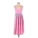 Mango Casual Dress - Midi V Neck Sleeveless: Pink Print Dresses - Women's Size 4