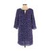 C&E Lifestyle Casual Dress - Shift Keyhole 3/4 sleeves: Blue Dresses - Women's Size Small