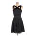 She + Sky Casual Dress - A-Line V-Neck Sleeveless: Black Stripes Dresses - Women's Size Small