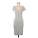 Zara W&B Collection Casual Dress V-Neck Short sleeves: Gray Solid Dresses - Women's Size Medium