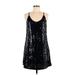 Allegra K Cocktail Dress - Mini Scoop Neck Sleeveless: Black Print Dresses - New - Women's Size Medium