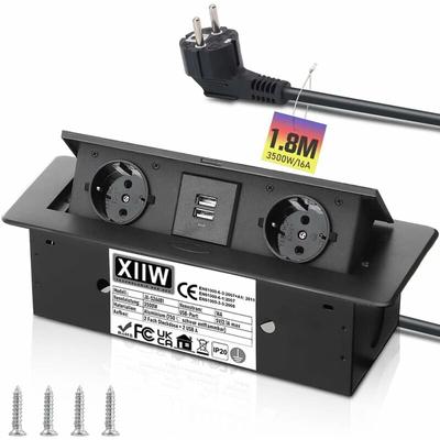 Xiiw - Aluminium Versenkbare Einbausteckdose, 3500W/16A, 2 Fach Tischplatte Versenkte Steckdose mit Image