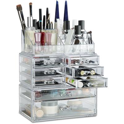 Relaxdays - Make Up Organizer mit Schubladen, stapelbarer Schmuckkasten f. Make Up, Acryl