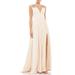 Plunge Neck Empire Waist Beaded Shoulder Gown