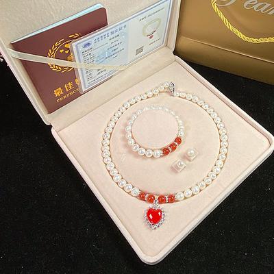 Women's Day Gifts Natural Freshwater Pearl Necklace Green Chalcedony Pendant White Pearl Bracelet Set As A Gift For Mothers And Mother-in-law On Mother's Day Mother's Day Gifts for MoM