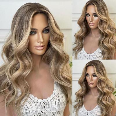 Unprocessed Virgin Hair 13x4 Lace Front Wig Layered Haircut Brazilian Hair Wavy Blonde Wig 130% 150% Density Highlighted / Balayage Hair Natural Hairline Pre-Plucked For Women Long Human