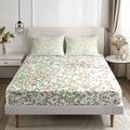 Floral Spring Fitted Sheet Set Ultra Soft Breathable 100% Cotton Silky Bed Sheets Deep Pocket Bedding Sheets 3 Piece Queen King Size