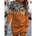 Women's Casual Dress Sweatshirt Dress Mini Dress Warm Fashion Outdoor Holiday Vacation Crew Neck Print Leopard Geometric Print Loose Fit Pink Orange Brown S M L XL XXL