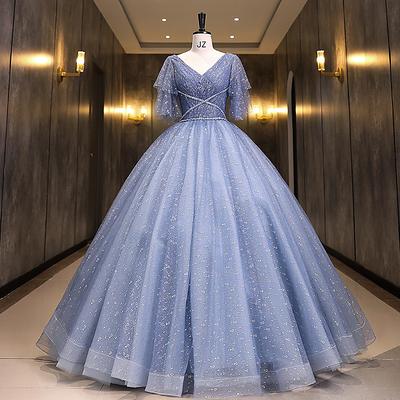 Ball Gown Quinceanera Dresses Princess Dress Performance Quinceanera Floor Length Short Sleeve V Neck with Sequin Masquerade Dress dress to impress 2025