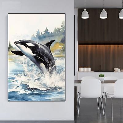 Dolphins painting hand painted Canvas Coastal Watercolor painting Home Decor Ocean-inspired painting Wall Art Serene Beach painting House Accent for living room home decoration