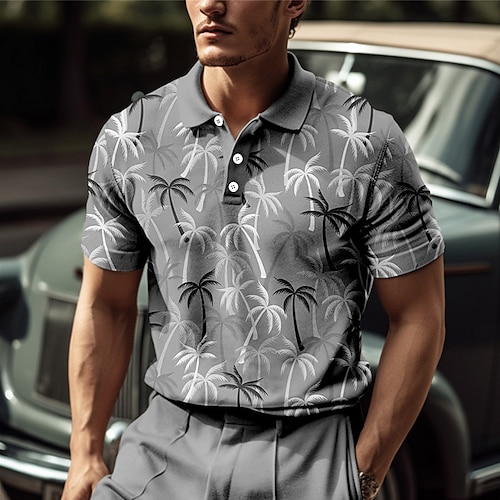 Derby du Kentucky Homme Palmier Polos Hawaïens Chemise de golf Manche Courte Polos Chemises à Col Occasionnel Tenue de plage Vêtements de vacances Vêtements tropicaux Tenues de fête Boutons