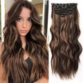 Clip in Hair Extensions for Women 20 Inch Long Wavy Curly Auburn Hair Extension Full Head Synthetic Hair Extension Hairpieces