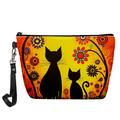 Women's Makeup Bag Pen Bag Wristlet Cosmetic Bag PU Leather Daily Holiday Travel Print Large Capacity Lightweight Durable Cat Flower Light Red Red Fuchsia