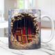3D Bookshelf Mug - A Library Shelf Cup, Funny Library Bookshelf Mug, Book Lovers Coffee Mugs, Bookshelves Hole In A Wall Latte Mug, Creative Space Design Multi-Purpose Ceramic Mug