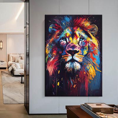 Large Lion Oil Painting on Canvas hand painted tiger Abstract Animal Canvas painting Wall Art Modern Impressionist Lion Artwork picture for Living Room bedroom wall home decor