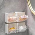 4pc Wall Mounted Flap Storage Box Wall Non-punched Floss Swab Box Bathroom Bathroom Dust-proof Small Items Organizer Box 3.33.3 Inches