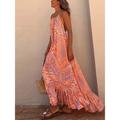 Women's Sundress Tie Dye Cold Shoulder Halter Neck Long Dress Maxi Dress Hawaiian Holiday Beach Sleeveless Loose Fit Orange Summer S M L XL XXL